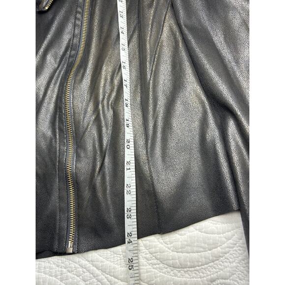 Anthro Mote Faux Leather Jacket Size Large Black Gold Asymmetric Zip Lightweight - Picture 5 of 6
